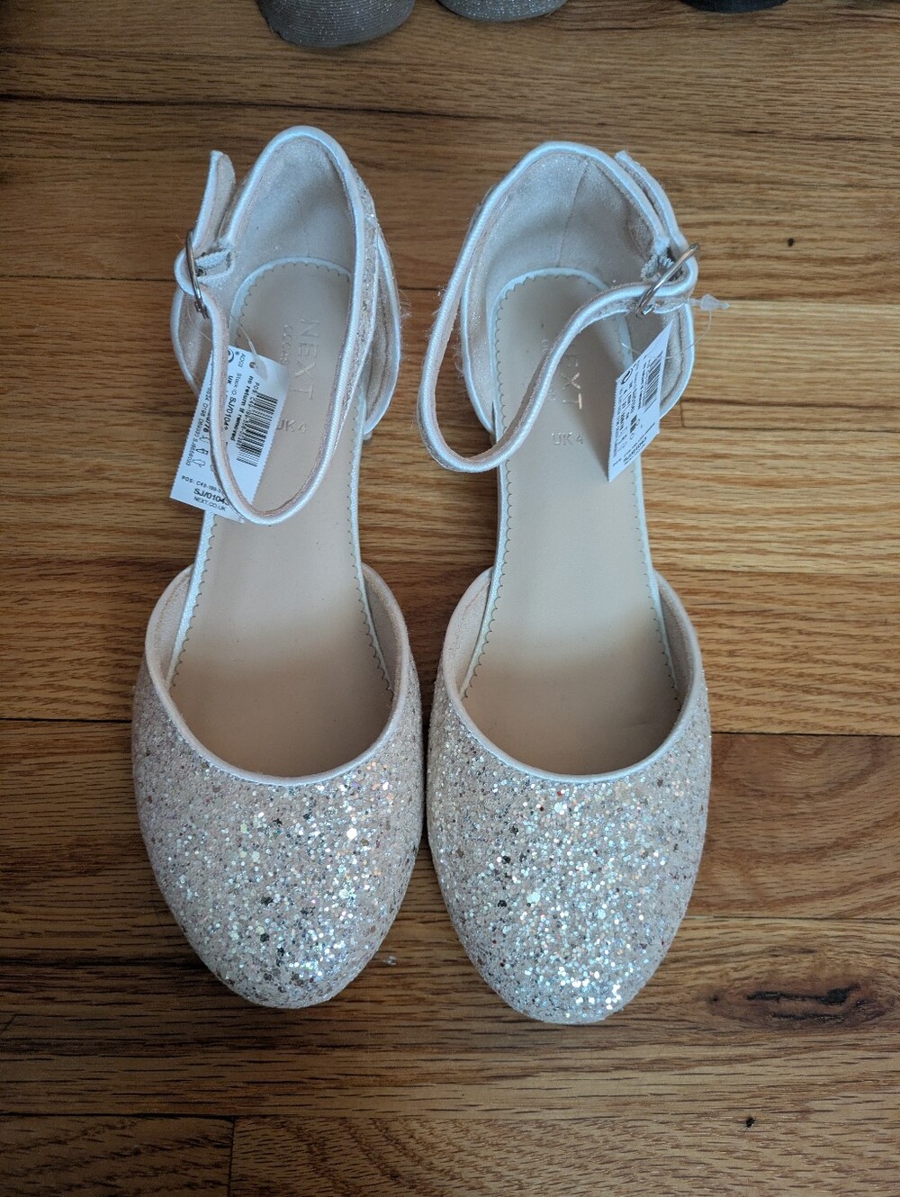 next Women's Glitter Ankle-Strap Heels in Champagne Sparkle